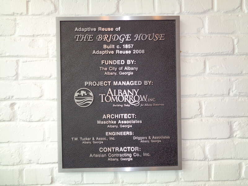Adaptive Reuse of The Bridge House plaque inside Bridge House, Albany, Dougherty County, Georgia