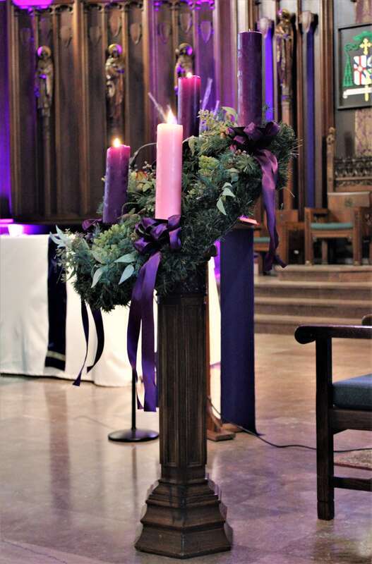 The Advent Wreath in the Cathedral of St. Mary of the Assumption in Fall River, Massachusetts.