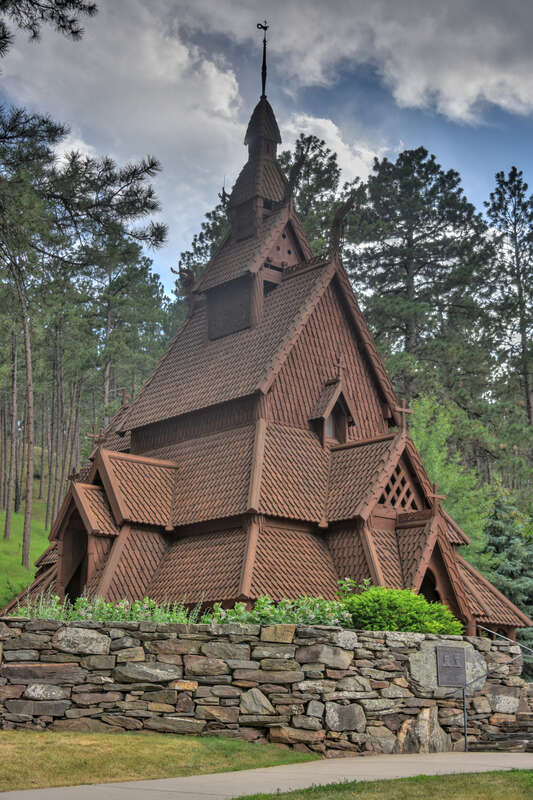 This replica stave church was built as headquarters for a Lutheran radio program.