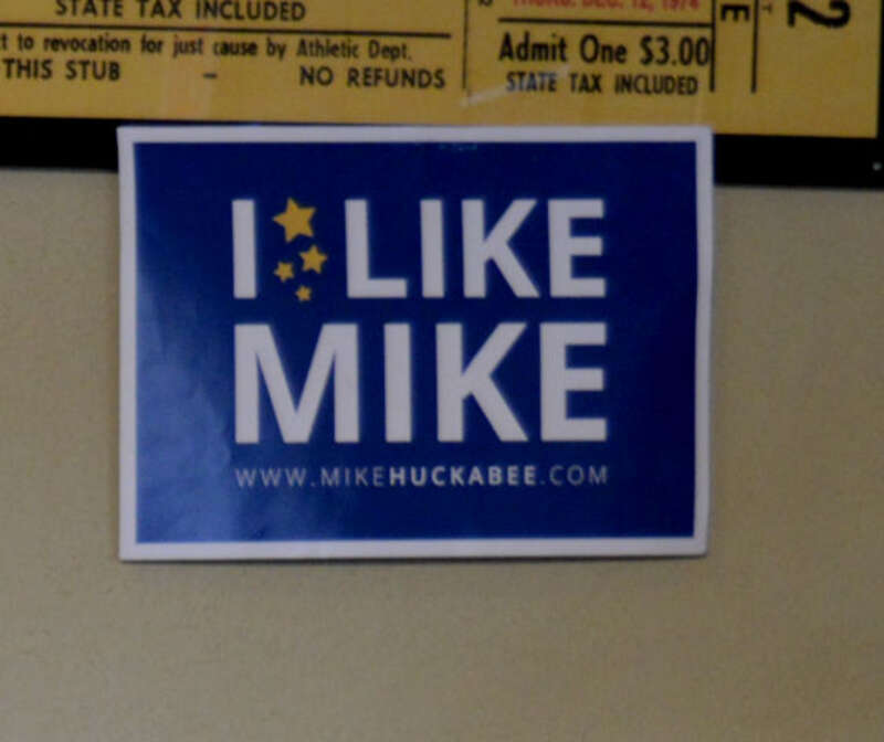 Former Arkansas Gov. Mike Huckabee, 2016 Republican presidential candidate, speaks at a meet and greet at Jeff's Pizza Shop in Ames, Iowa on Wednesday, Jan. 27, 2016.

Mandatory credit to Alex Hanson if used elsewhere.