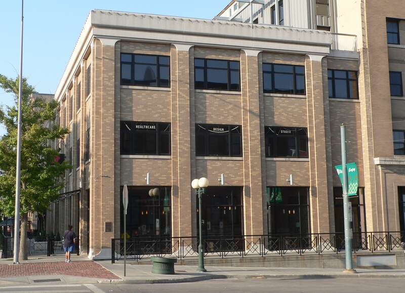 Haymarket District in Lincoln, Nebraska: Grainger Bros. warehouse, located at southwest corner of 8th and P Streets.  According to a plaque on the building, it was designed by the architectural firm of Fiske &amp;amp; Dieman and constructed in 1906.