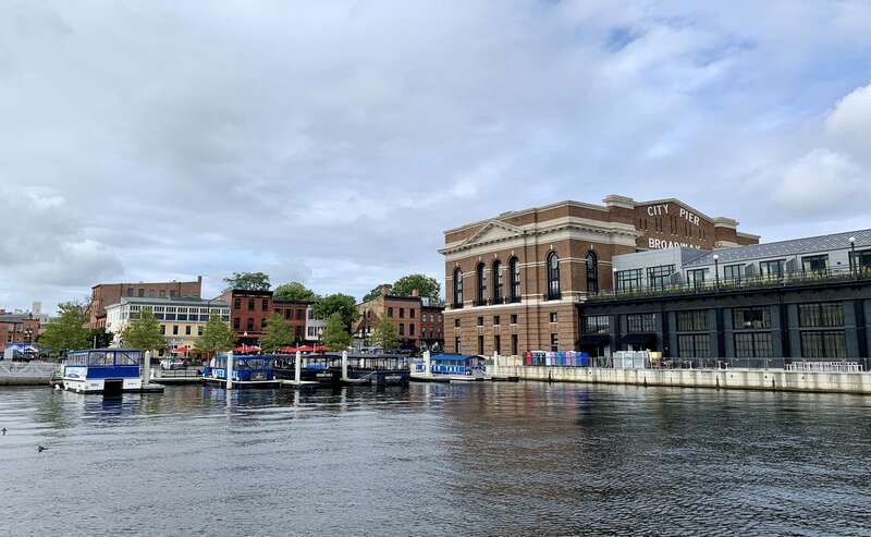 Water taxis and the Sagamore Pendry Baltimore in Fell's Point, Baltimore, Maryland.