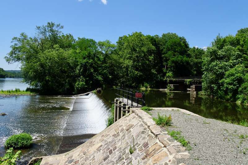 Wickecheoke Creek overflow spillway on the Feeder Canal for the Delaware and Raritan Canal in Prallsville, New Jersey.