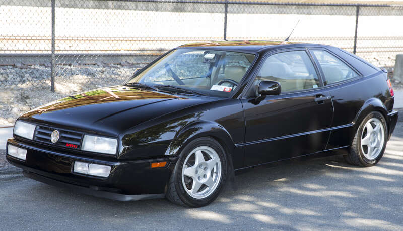 A 1993 Volkswagen Corrado SLC (US name for the VR6) in Black at the Caffeine and Carburetors in New Canaan, CT. Automated seatbelts (no airbag), built in Osnabrück of course.