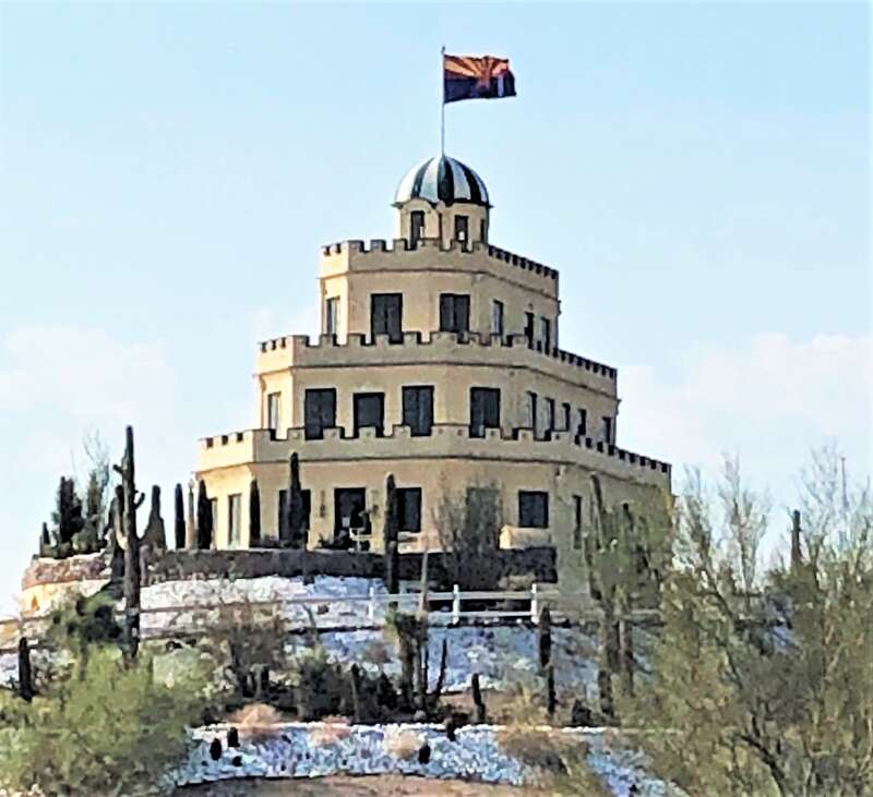 Tovrea Castle is a historic structure and landmark at 5041 East Van Buren Street in Phoenix, Arizona on 36-acre (15 ha) grounds bounded by the Red Mountain Freeway (State Route 202), Washington Street, and the building at 4949 East Van Buren Street.