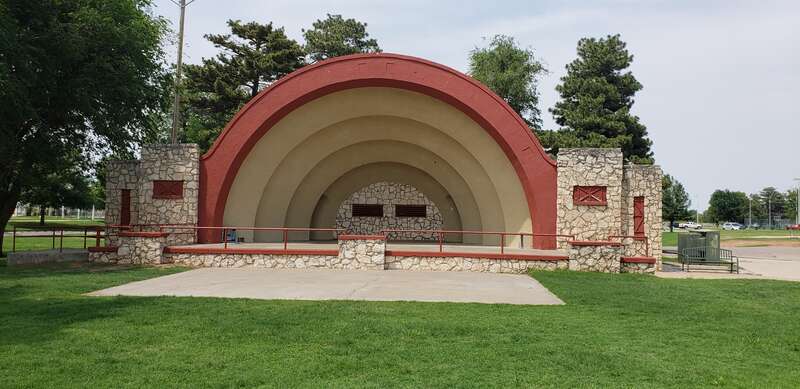 The Band Stand in Woodward Crystal Beach Park, Woodward, Oklahoma. Listed on the National Register of Historic Places.