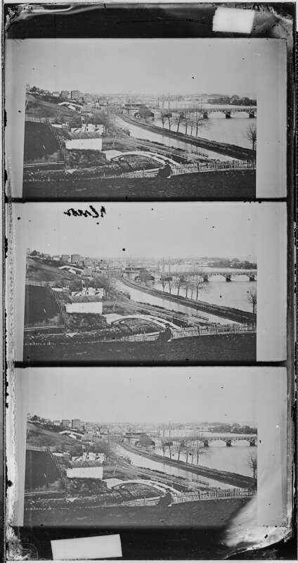 Original Caption: Georgetown and bridge across Potomac River. Canal in foreground
U.S. National Archives’ Local Identifier:  111-B-1947
From:: Series: Mathew Brady Photographs of Civil War-Era Personalities and Scenes, (Record Group