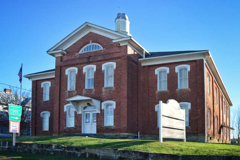 Front and western side of the former Harrisville Grade School, located at 217 W. Main Street in Harrisville, West Virginia, United States.  Built in 1878, it is listed on the National Register of Historic Places.