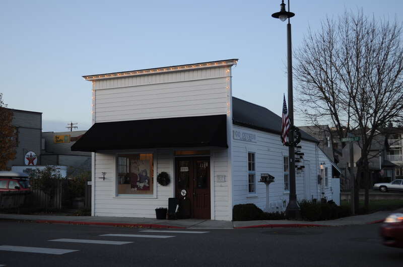 111 Morris Street, La Conner, Washington, USA at dusk. The Puget Sound Mail was published from this building.