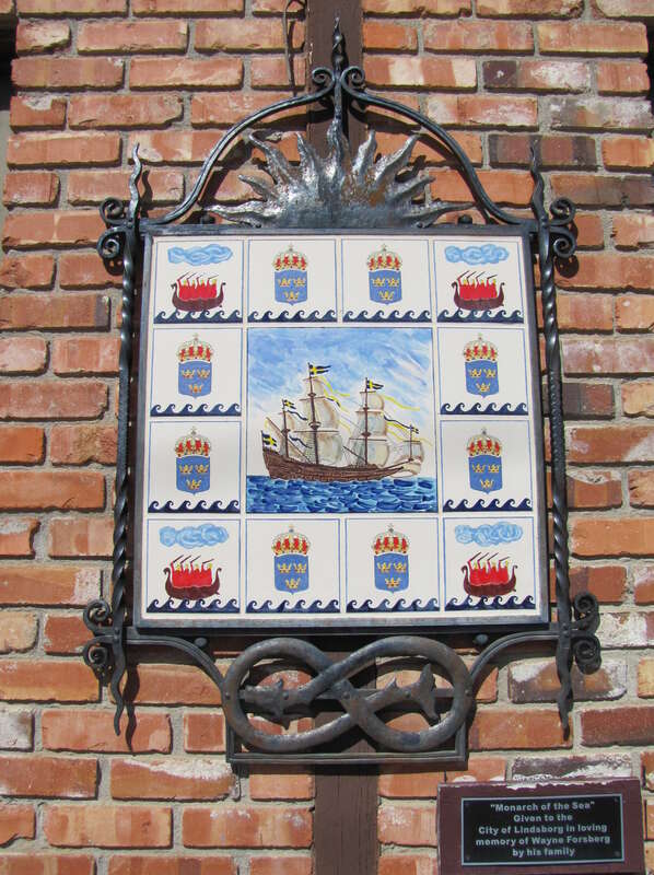 The image of the Swedish ship &quot;Monarch of the Sea&quot;, made in the form of the coat of arms. 127 N Main St, Lindsborg, Kansas