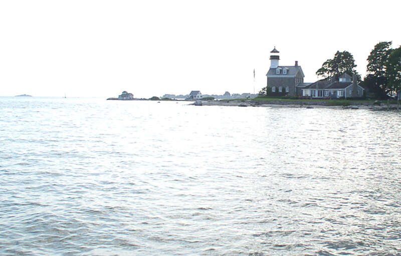 Morgan Point Lighthouse as seen from the water.