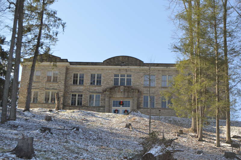 Front of the former Nicholas County High School, located off W. Main Street in Summersville, West Virginia, United States.  Built in 1913, it is listed on the National Register of Historic Places.