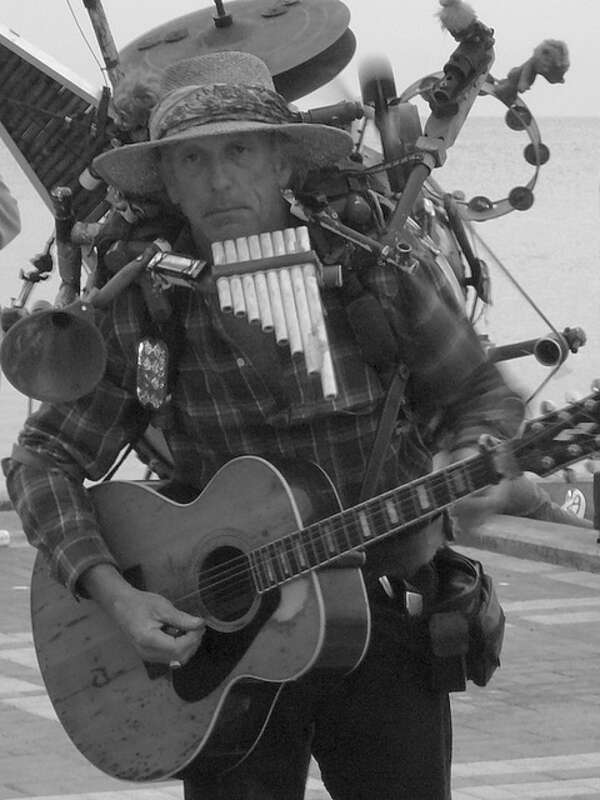One-man band street musician in Key West, Florida.