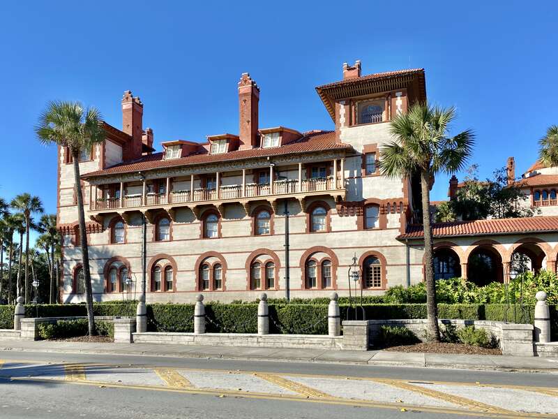 Built in 1885-1887 and designed by the New York-based architecture firm of Carrère and Hastings, this ostentatious Spanish Colonial Revival-style luxury resort hotel was built by Henry Flagler to attract wealthy tourists to the warm winters of