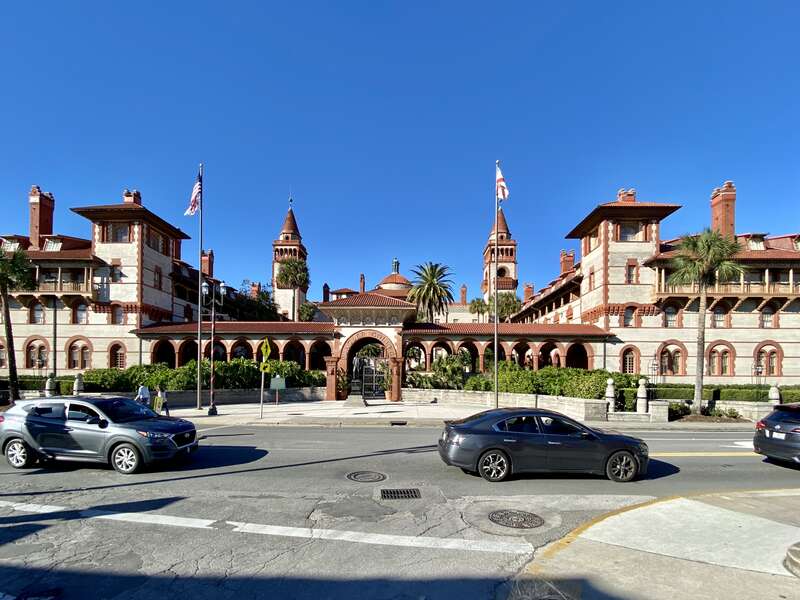 Built in 1885-1887 and designed by the New York-based architecture firm of Carrère and Hastings, this ostentatious Spanish Colonial Revival-style luxury resort hotel was built by Henry Flagler to attract wealthy tourists to the warm winters of