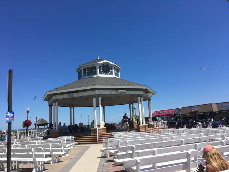 The bandstand along Rehoboth Avenue west of the boardwalk in Rehoboth Beach, Delaware.