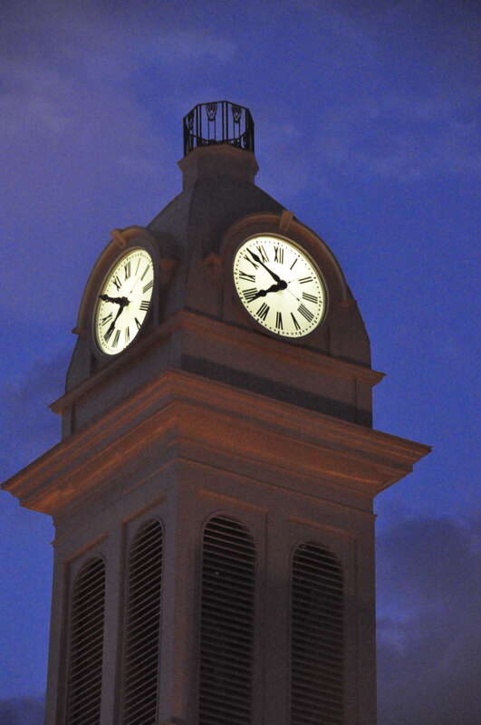 Scott County Courthouse This is a view of the clock tower on the top of the Scott County Courthouse in Georgetown Kentucky taken just after sunset.