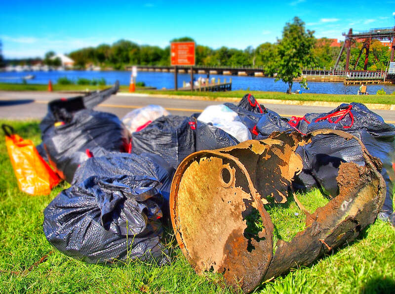 Bags of trash and other items started to pile up as volunteers combed the Anacostia River in Washington, D.C. as part of the 2012 International Coastal Cleanup on September 15, 2012. 
On this day in 2011, nearly 600,000 International Coastal Cleanup