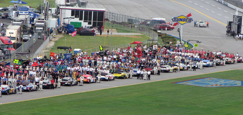 Teams lined up for the national anthem