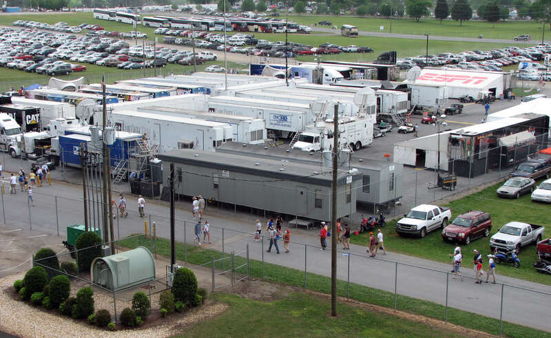 All the network and TV trucks covering the weekend racing