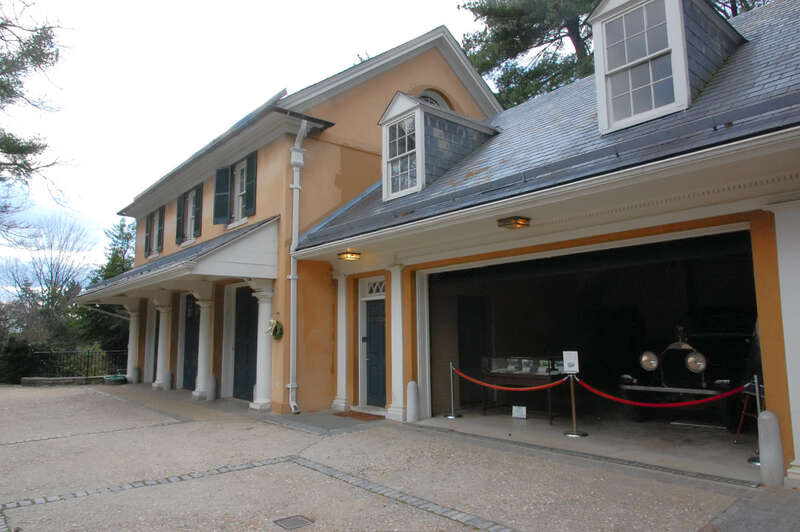 Carriage house of Tudor Place in Washington, DC, containing antique Pierce-Arrow automobile.