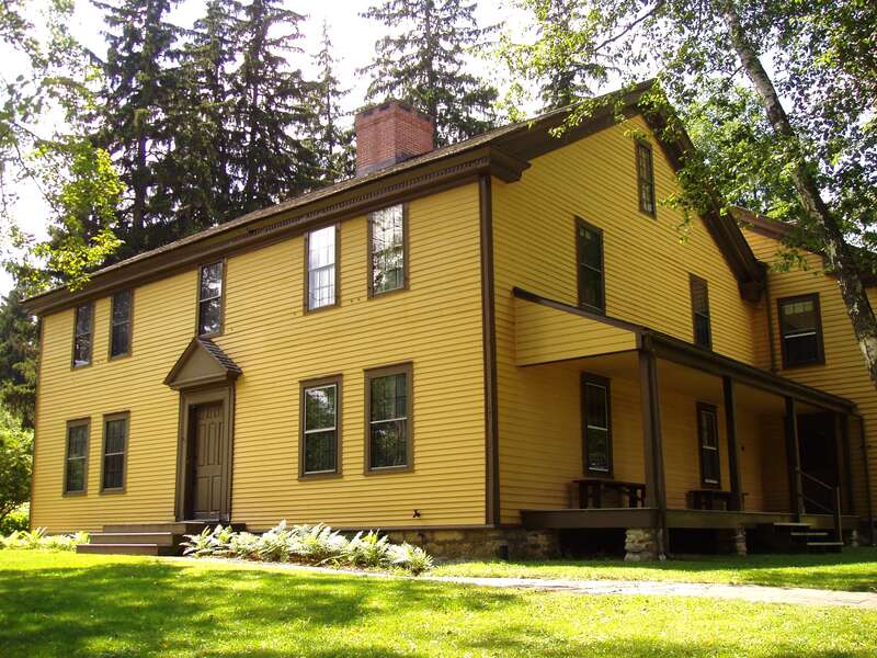 Arrowhead (home of Herman Melville), Pittsfield, Massachusetts, USA. View from northeast, showing front facade and the north-facing “piazza” (porch).
