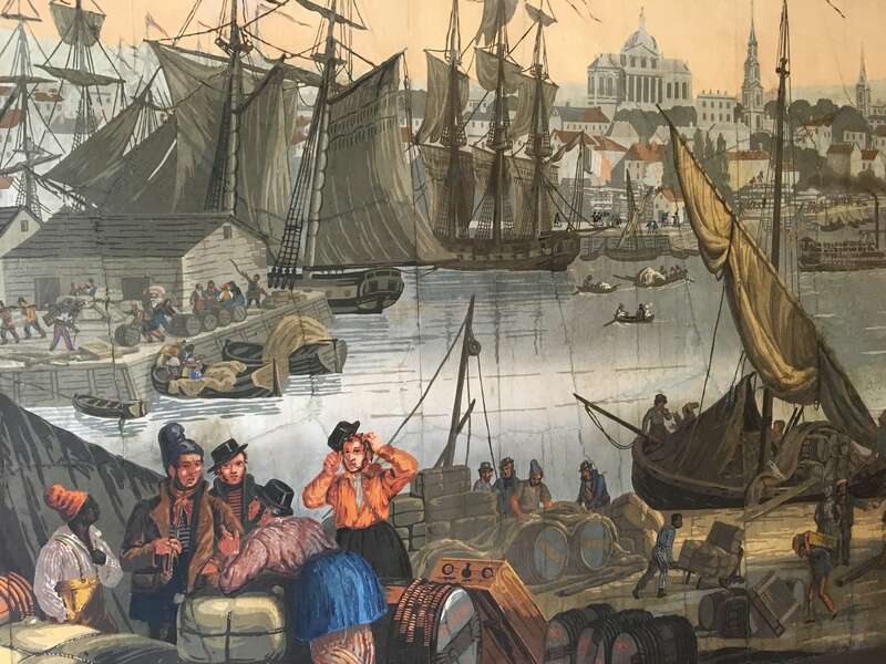 Detail of 1834 hand-blocked Zuber wallpaper designed by Jean-Julien Deltil