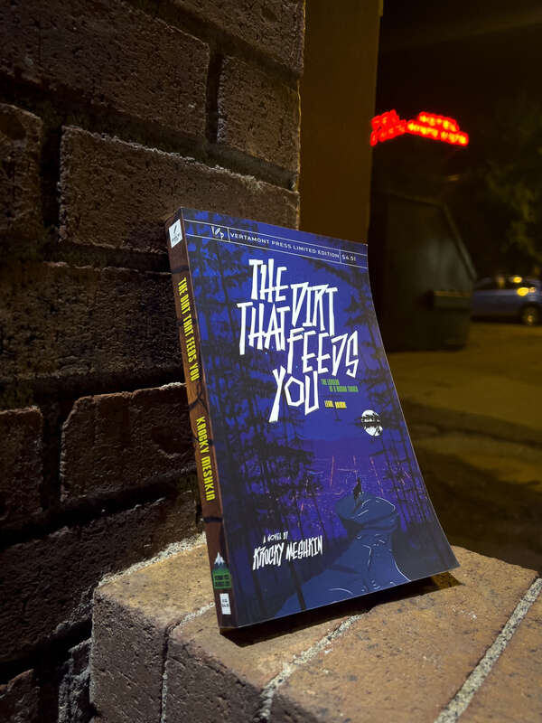 Krocky Meshkin's debut novel The Dirt That Feeds You is now available on Barnes and Noble .com and Amazon world wide. This image is in the public domain for editorial and all press usage. 
Book jacket artwork by Krocky