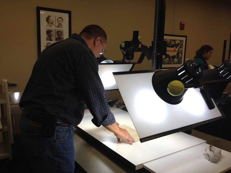 Camera Stand digitization project; Location: National Archives at Kansas City - RMKC Research Room, Kansas City, MO; Photographer: Elizabeth Burnes
