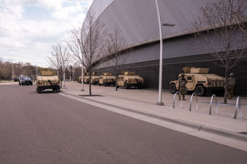 The National Guard guarding Allianz Field in St. Paul. The National Guard has been deployed as part of &quot;Operation Safety Net&quot; during the Derek Chauvin murder trial.
