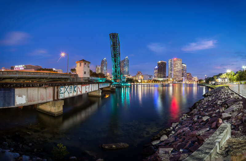 Panorama of downtown Tampa Florida seen from Cass Street Bridge.