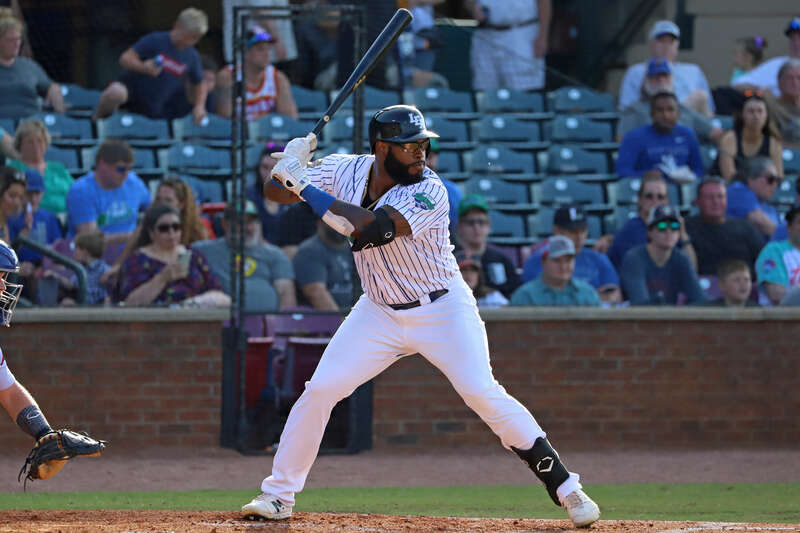 Courtney Hawkins bats for the Lexington Legends during a game at Whitaker Bank Ballpark in Lexington, KY on June 26, 2021