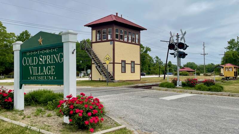 Entrance sign for Historic Cold Spring Village in Cold Spring, New Jersey.