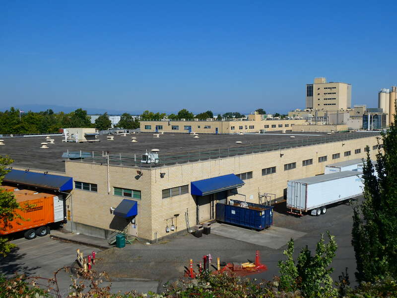 View of the Mondelez Nabisco factory at 100 NE Columbia Blvd in Portland, OR, USA.