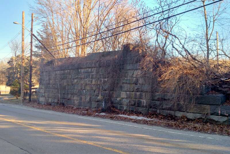 Nantasket Beach Railroad abutment over Rockland Street, the former site of Weir River station, in January 2017