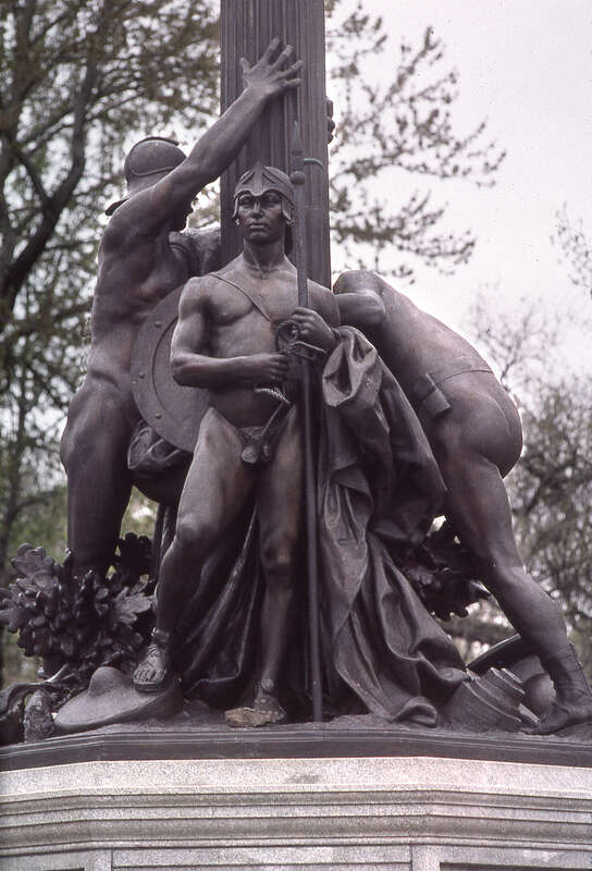 Bronze statue on stone pedestal, Newark's official memorial to each of the 20,863 soldiers and sailors of World War I.