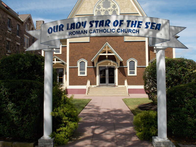 The sign in front of Our Lady Star of the Sea Church in Atlantic City, New Jersey.