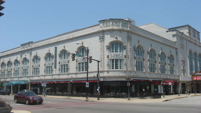 Southern and eastern fronts of the Palais Royale Building, located at 113-105 W. Colfax Avenue and 201-209 N. Michigan Street in South Bend, Indiana, United States.  Built in 1922, it is listed on the National Register of Historic Places.