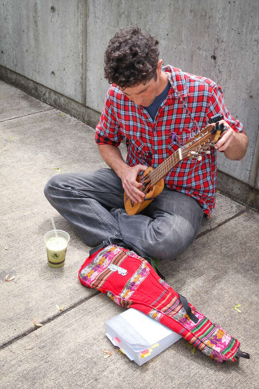 A street musician at the Saturday Market in Eugene, Oregon