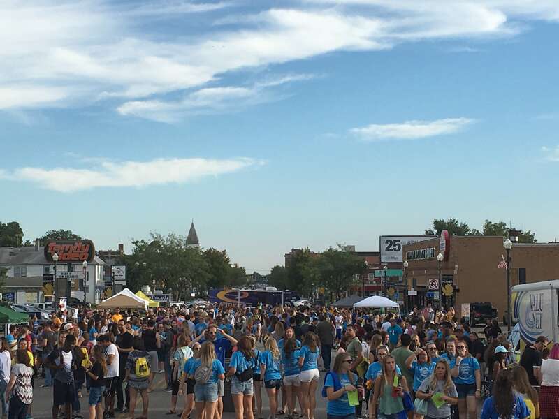Students gather in downtown Emporia to learn about their new home and what different businesses the community has to offer.
