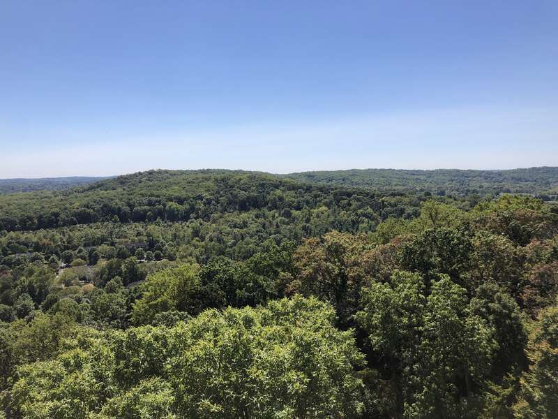 View south-southwest from the top of Bowman's Hill Tower in Upper Makefield Township, Bucks County, Pennsylvania