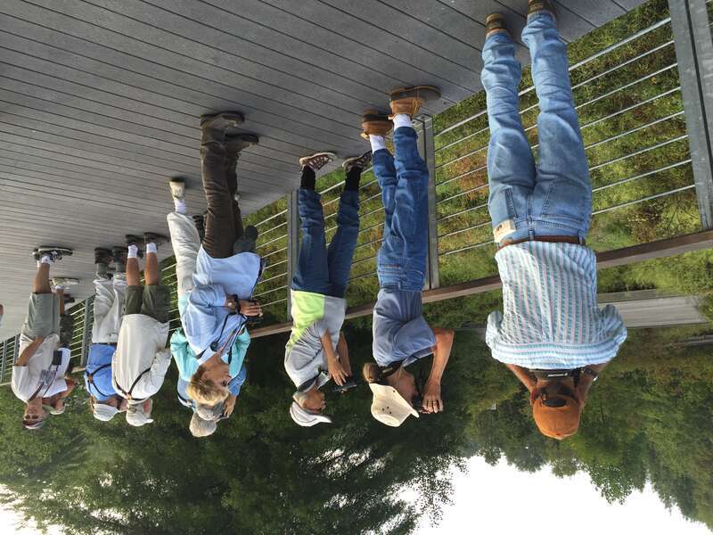Birdwatchers on the bridge at Adkins Arboretum