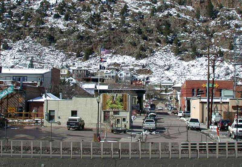 Downtown Idaho Springs, Colorado, seen from across Interstate 70.