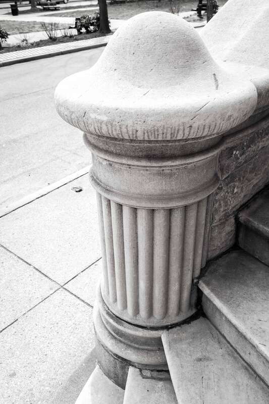 A view of the front steps at the Graham-Hughes House in Baltimore's Mount Vernon Place Historic District.