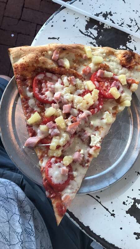 Ham, Pineapple, Tomato pizza slice from Vinnie Van GoGo's Restaurant, Savannah, Chatham County, Georgia