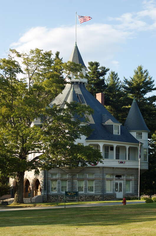 The Maine State Building at Poland Spring Preservation Park in Androscoggin County, Maine.