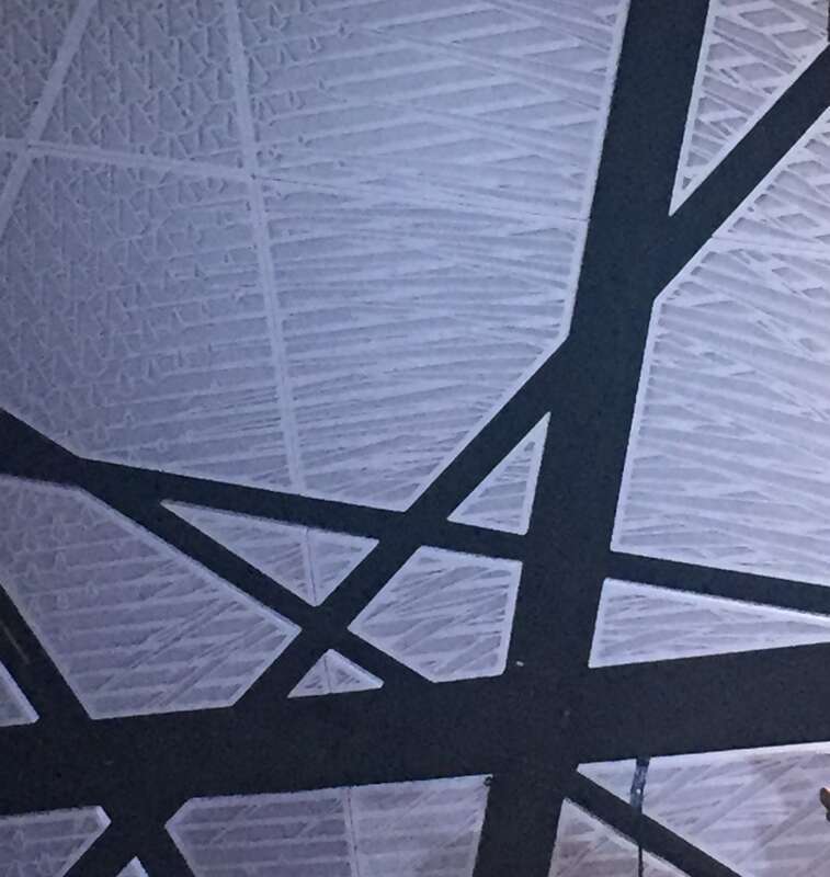 Interior of National Sawdust's concert hall. A detail of the white panels.