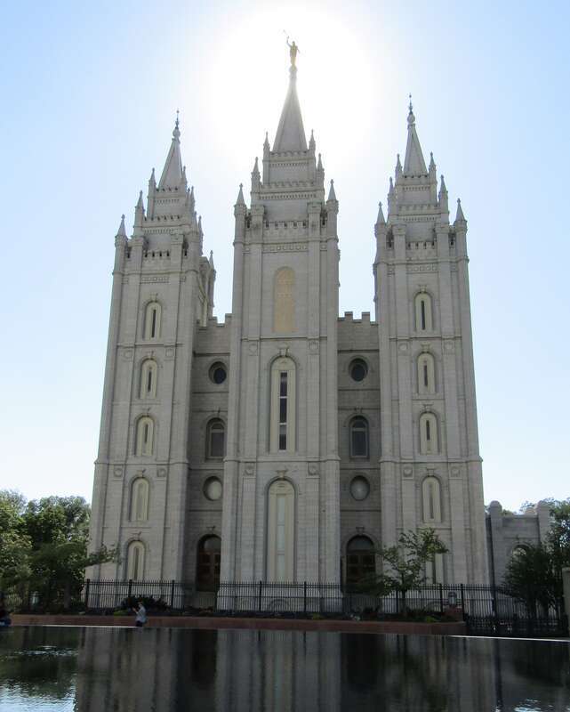 West-side view of the LDS temple in Salt Lake City.