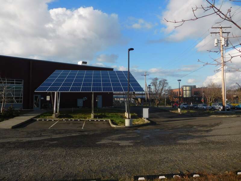 Some solar panels across Harris Street from Alaska Ferry Terminal, where the Coop Party was held. The green economy is still growing.