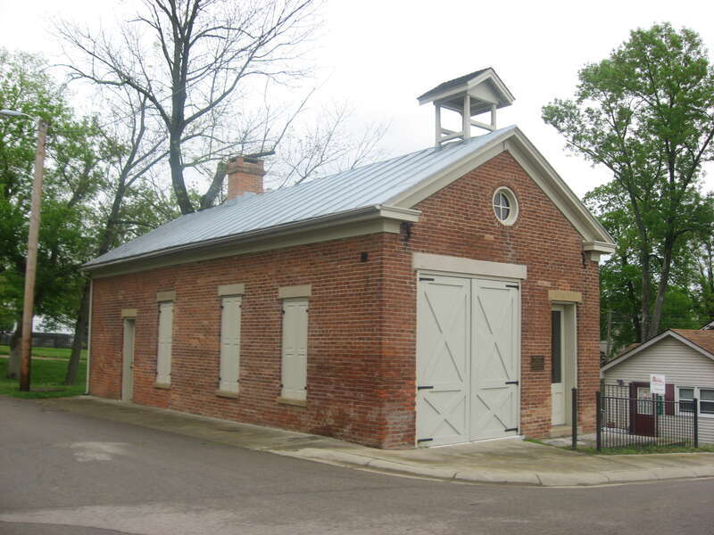 Front and western side of the Waynesville Engine House and Lockup, located at 260 Chapman Street in Waynesville, Ohio, United States.  Built in 1881, it is listed on the National Register of Historic Places.